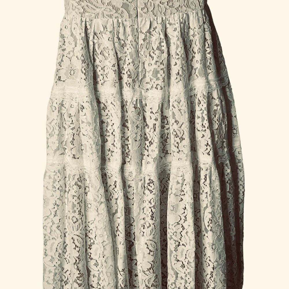 NWT Lulu's Size XS Midi Dress Nude Lining Tiered Floral Lace Off Shoulder Prom - Picture 9 of 13